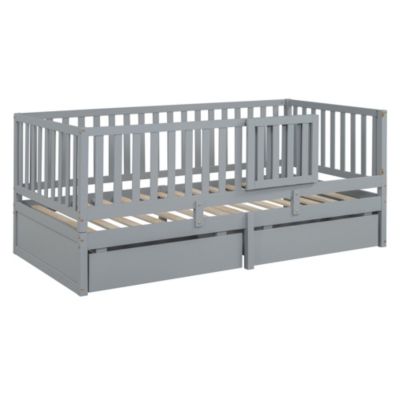 Twin Size Wood Daybed with Guardrails and Drawers