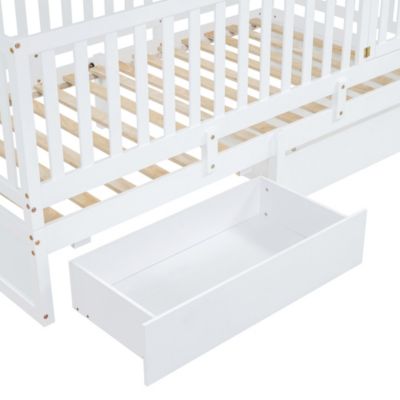 Twin Size Wood Daybed with Guardrails and Drawers