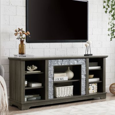 Mantel Stone TV Media Stand with Faux Stone Surround