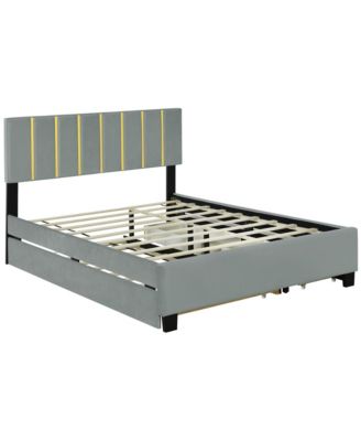 Luxury Velvet Upholstered Platform Bed with Trundle and Drawers