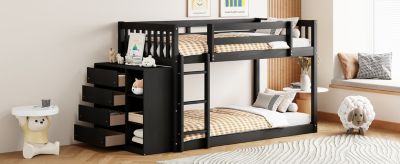 Twin over Twin Bunk Bed with 4 Drawers and 3 Shelves