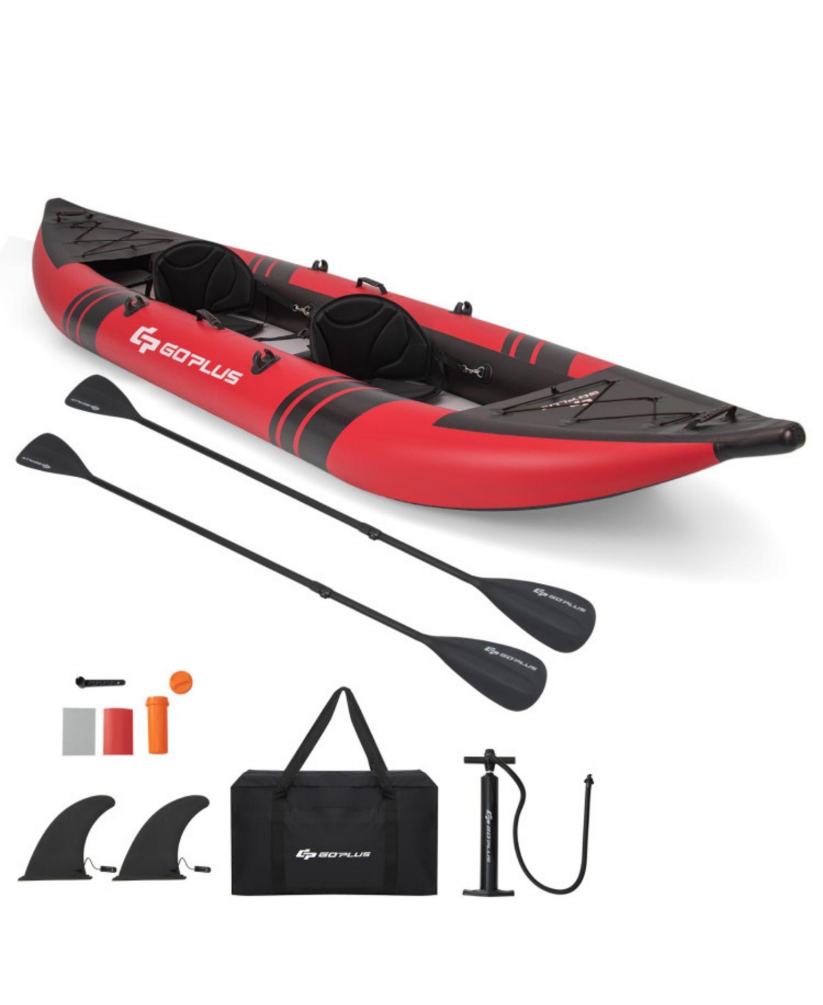 Inflatable 2-person Kayak Set with Aluminium Oars and Repair Kit - Red