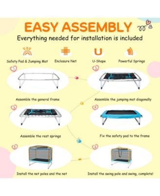 6 Feet Rectangle Trampoline with Swing Horizontal Bar and Safety Net