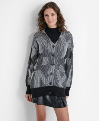 DKNY - Women's Logo-Transfer Rib-Knit V-Neck Cardigan