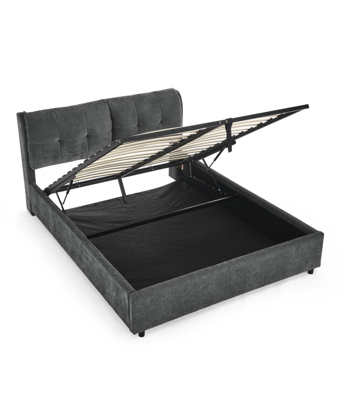 Streamdale Furniture Platform Bed with Hydraulic Storage and Headboard Chenille - Gray