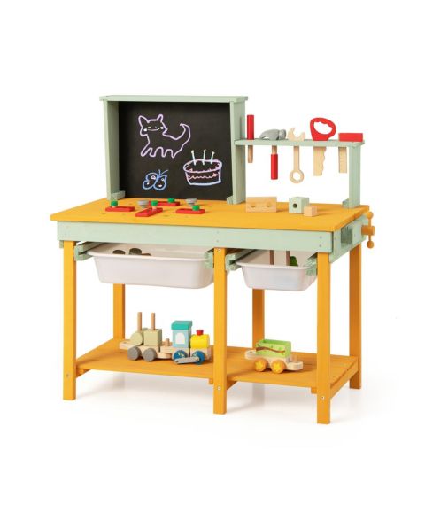 Детская игрушка VEBREDA Kids Wooden Toy Workbench with Storage Space and Blackboard, цвет: Натуральный