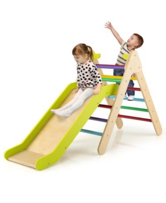 2-in-1 Wooden Triangle Climber Set with Gradient Adjustable Slide