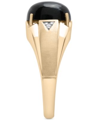 Men's Onyx & Diamond Accent Cabochon Classic Style Ring in 10k Gold