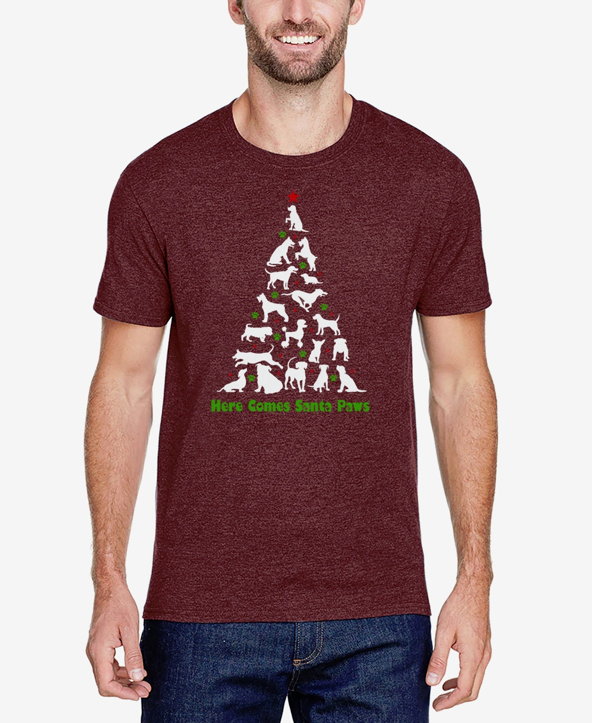 La Pop Art Men's Here Comes Santa Paws Premium Blend Word Art T-Shirt