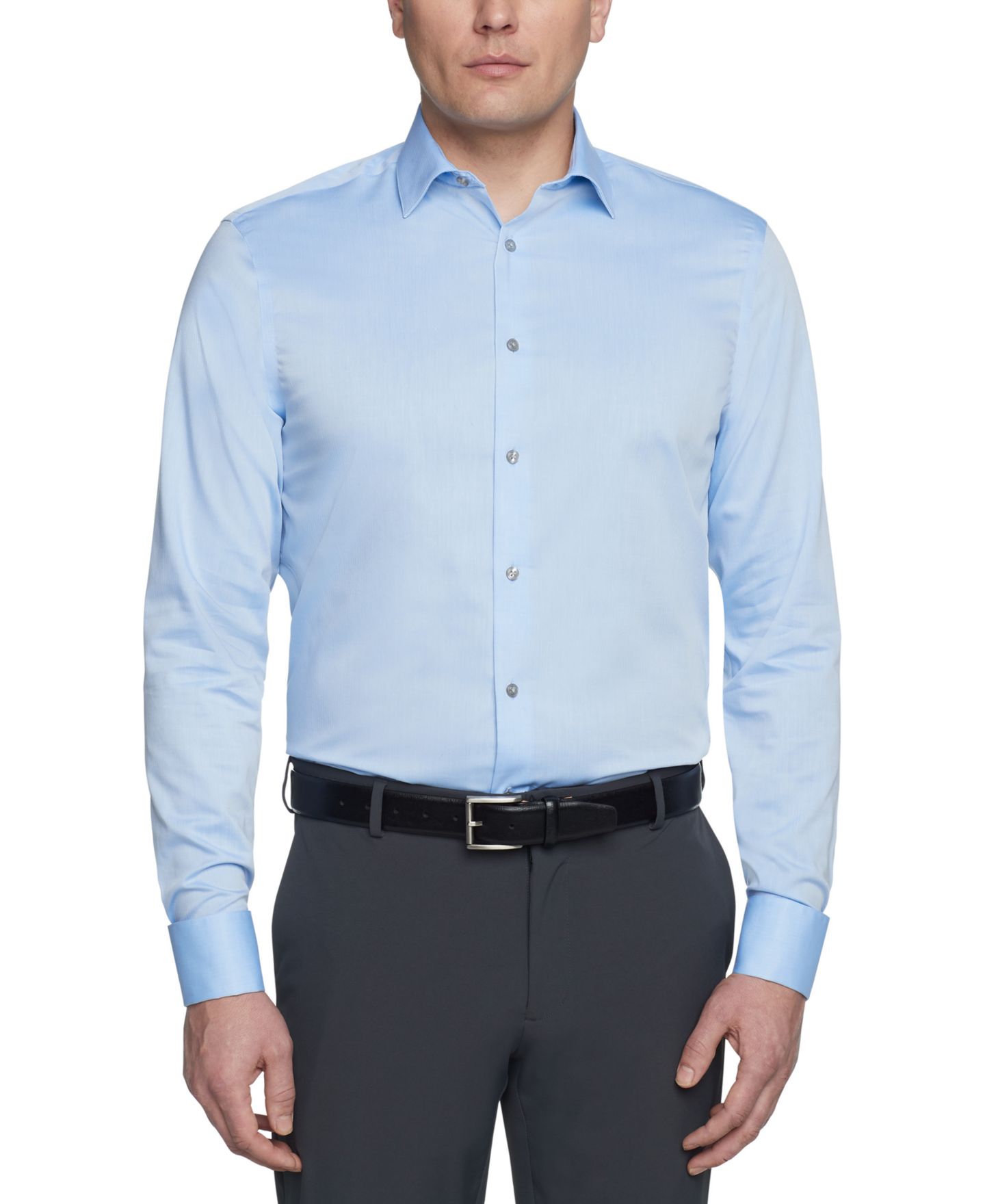 Мужская рубашка Calvin Klein Regular Fit Non-Iron Performance French Cuff Dress Shirt, цвет: Синий — фото 1
