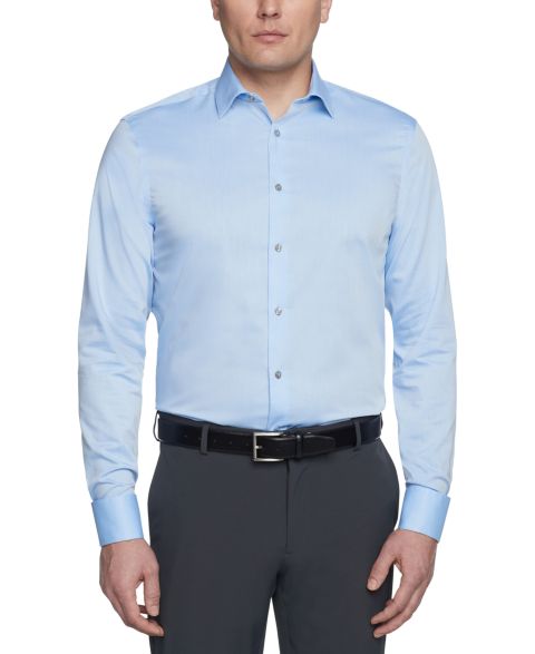 Мужская рубашка Calvin Klein Regular Fit Non-Iron Performance French Cuff Dress Shirt, цвет: Синий
