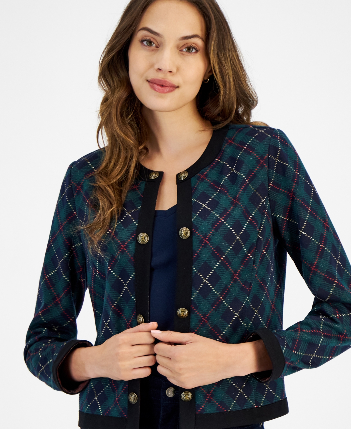 Tommy Hilfiger Women's Argyle-Print Open-Front Jacket