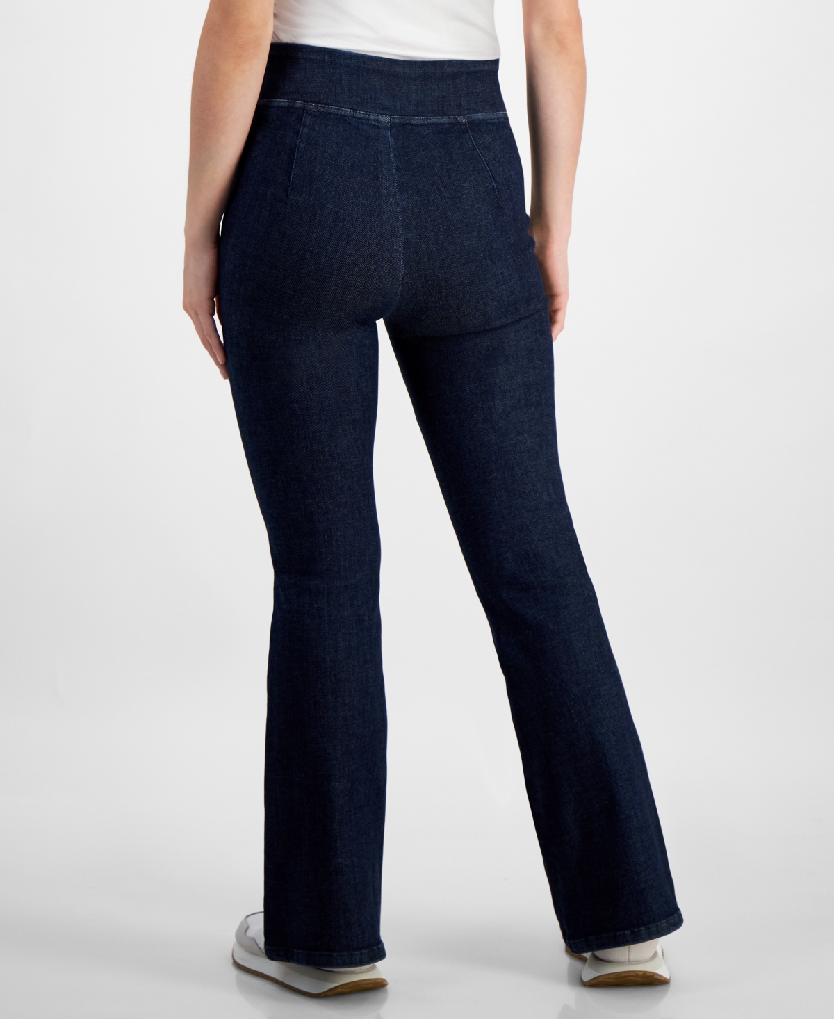DKNY JEANS PETITE FLARED-LEG HIGH RISE PULL-ON JEANS 