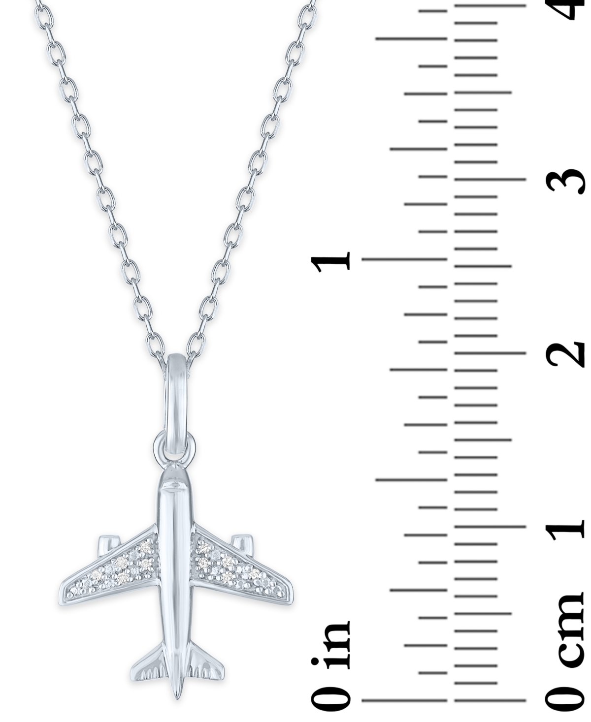 MACY'S DIAMOND ACCENT AIRPLANE PENDANT NECKLACE IN STERLING SILVER, 16" + 2" EXTENDER 