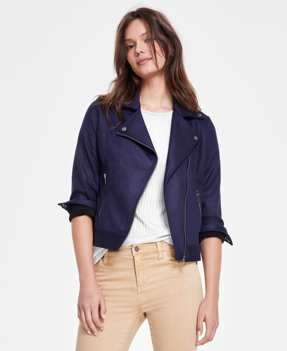 Women's Faux-Suede Moto Jacket - Mystic Navy