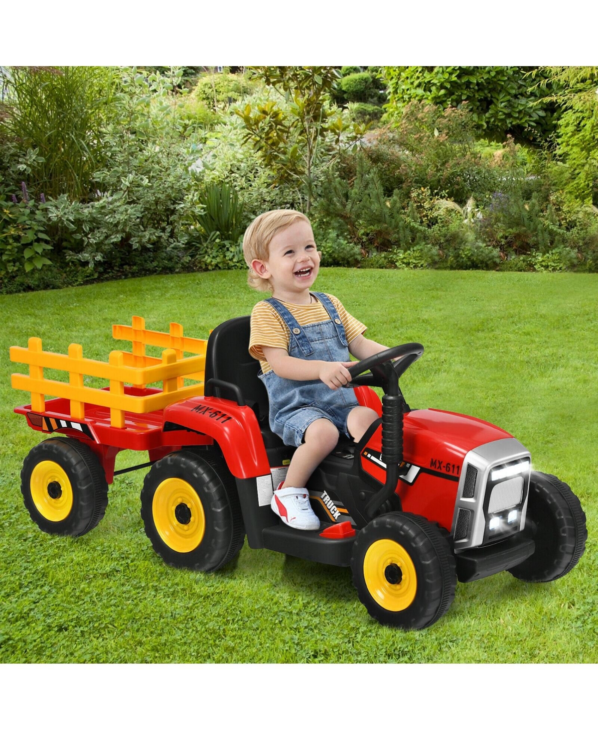 Sugift 12V Ride on Tractor with 3-Gear-Shift Ground Loader for Kids 3+ Years Old