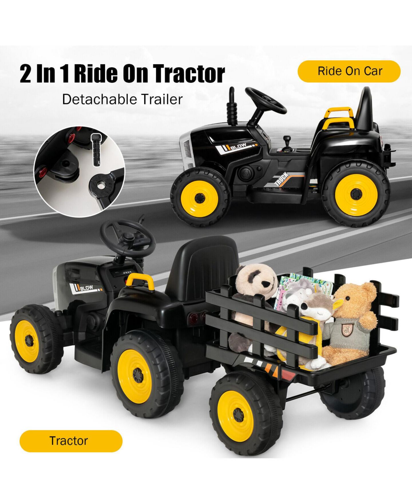 Детская игрушка SUGIFT 12V Ride on Tractor with 3-Gear-Shift, Remote-Control, Ages 3-7 Years, цвет: Чёрный — фото 8