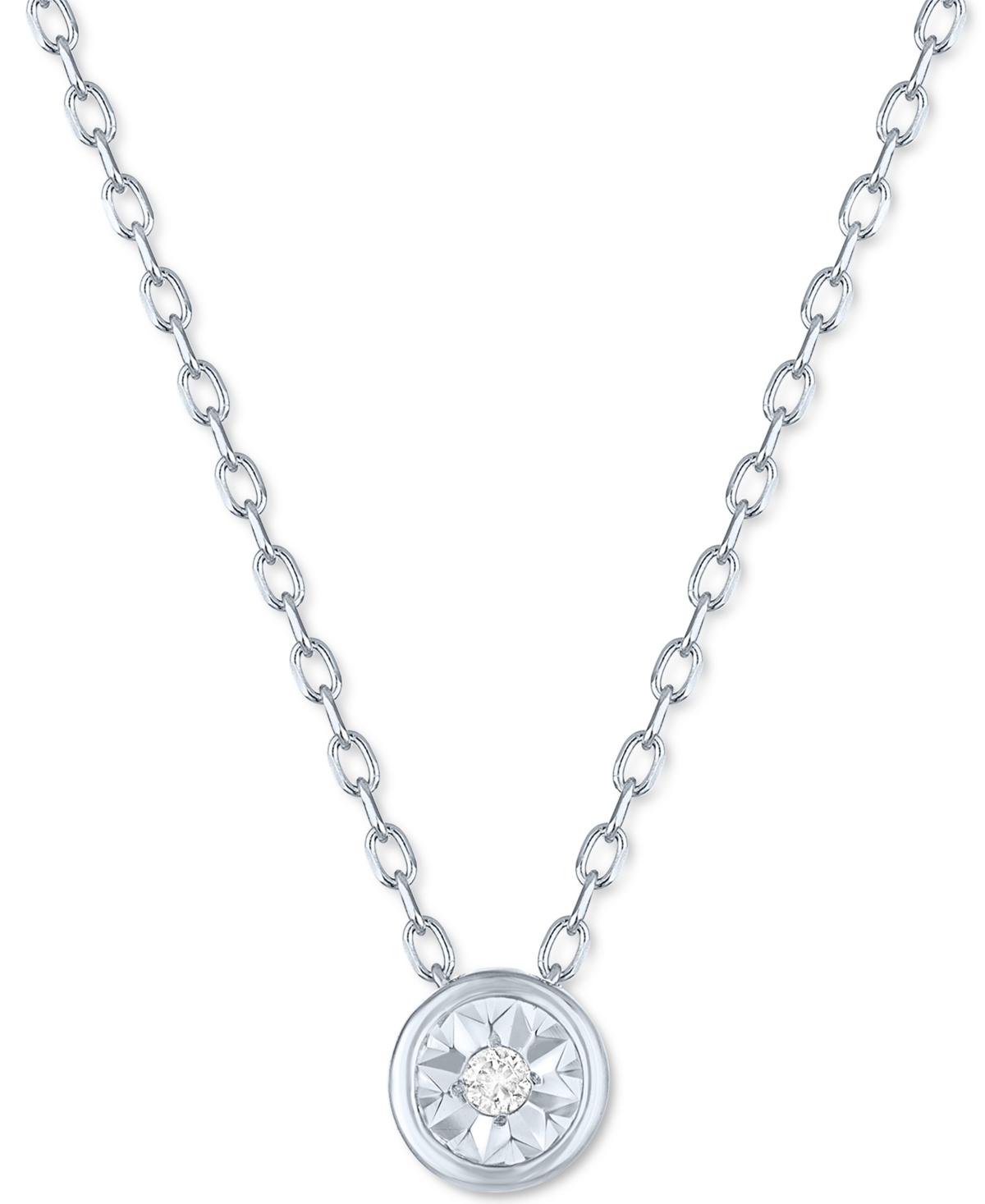 Macy's Diamond Accent Bezel Pendant Necklace In Sterling Silver Or 14k Gold-plated Sterling Silver, 16" + 2 In Sterling Silver