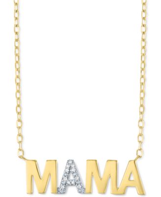Macy's - Diamond Accent MAMA Pendant Necklace in 14k Gold-Plated Sterling Silver, 16" + 2" extender