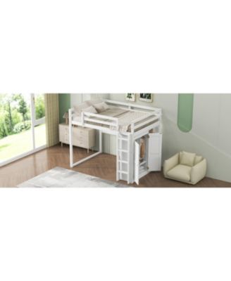 Streamdale Gray Wooden Full Loft Bed with Wardrobe and LED Light