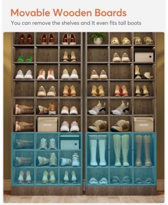 10-Tier Shoe Storage Cabinet, Gray Wooden Shoe Rack with 30 Cubbies, Freestanding Tall Entryway Shoe Organizer