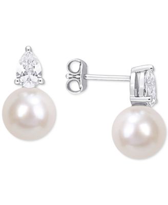 Macy's - Cultured Freshwater Pearl (8-1/2mm) & Garnet (1 ct. t.w.) Birthstone Stud Earrings in 18k Gold-Plated Sterling Silver (Also in Additional Birthstones)