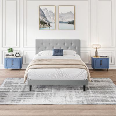 Modern Upholstered Platform Bed Frame with Tufted Headboard