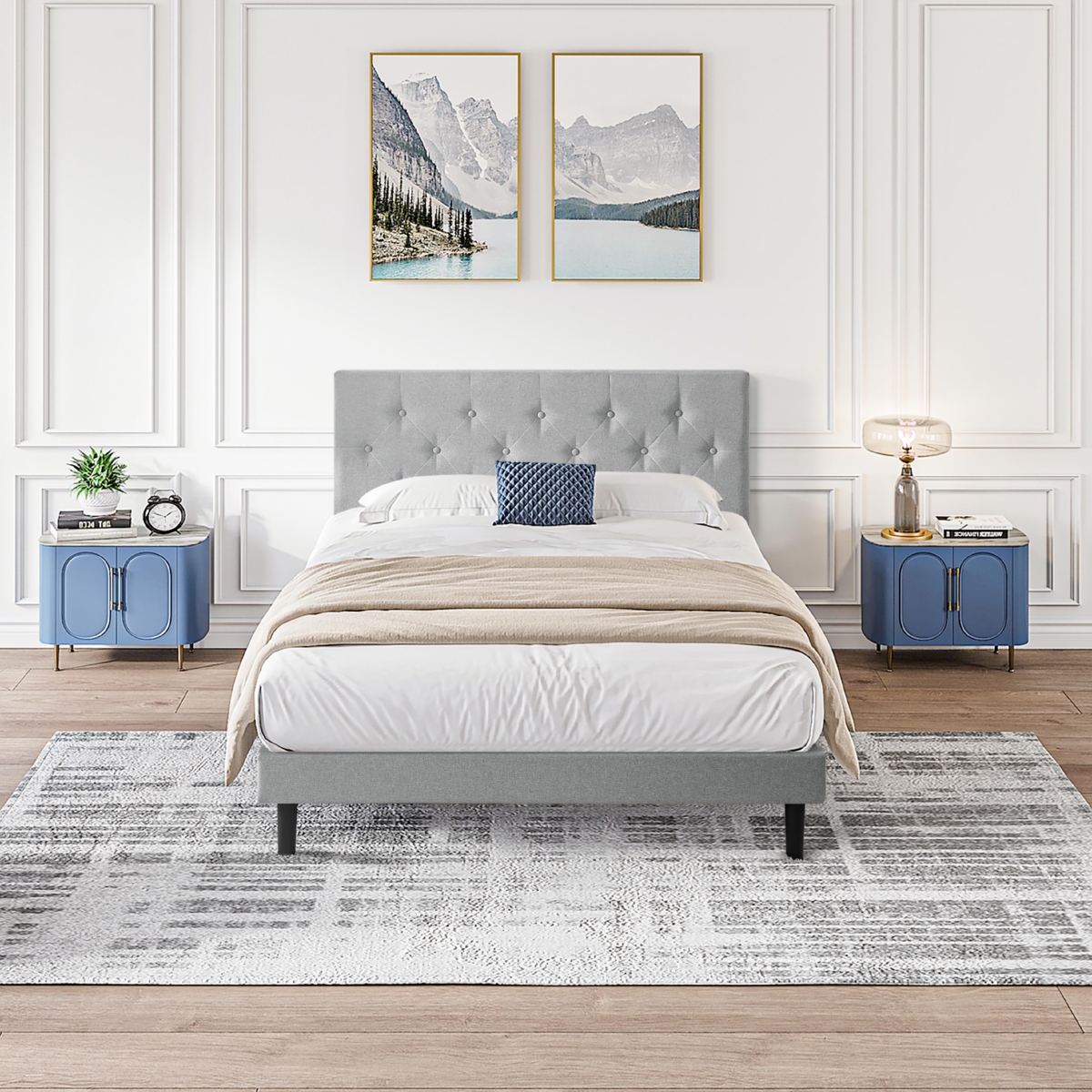 Streamdale Furniture Modern Upholstered Platform Bed Frame with Tufted Headboard