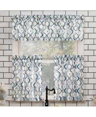 Barker Geometric Semi-Sheer Rod Pocket Kitchen Curtain Valance and Tiers Set