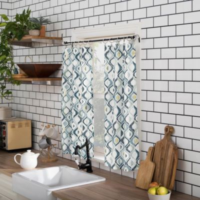 Barker Geometric Semi-Sheer Rod Pocket Kitchen Curtain Valance and Tiers Set