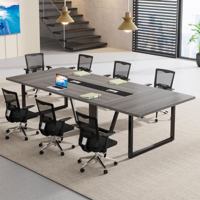 94.5-Inch Conference Table for 10 People, Industrial 8 FT Meeting Table with Two Grommets, Rectangular Podcast Training Table