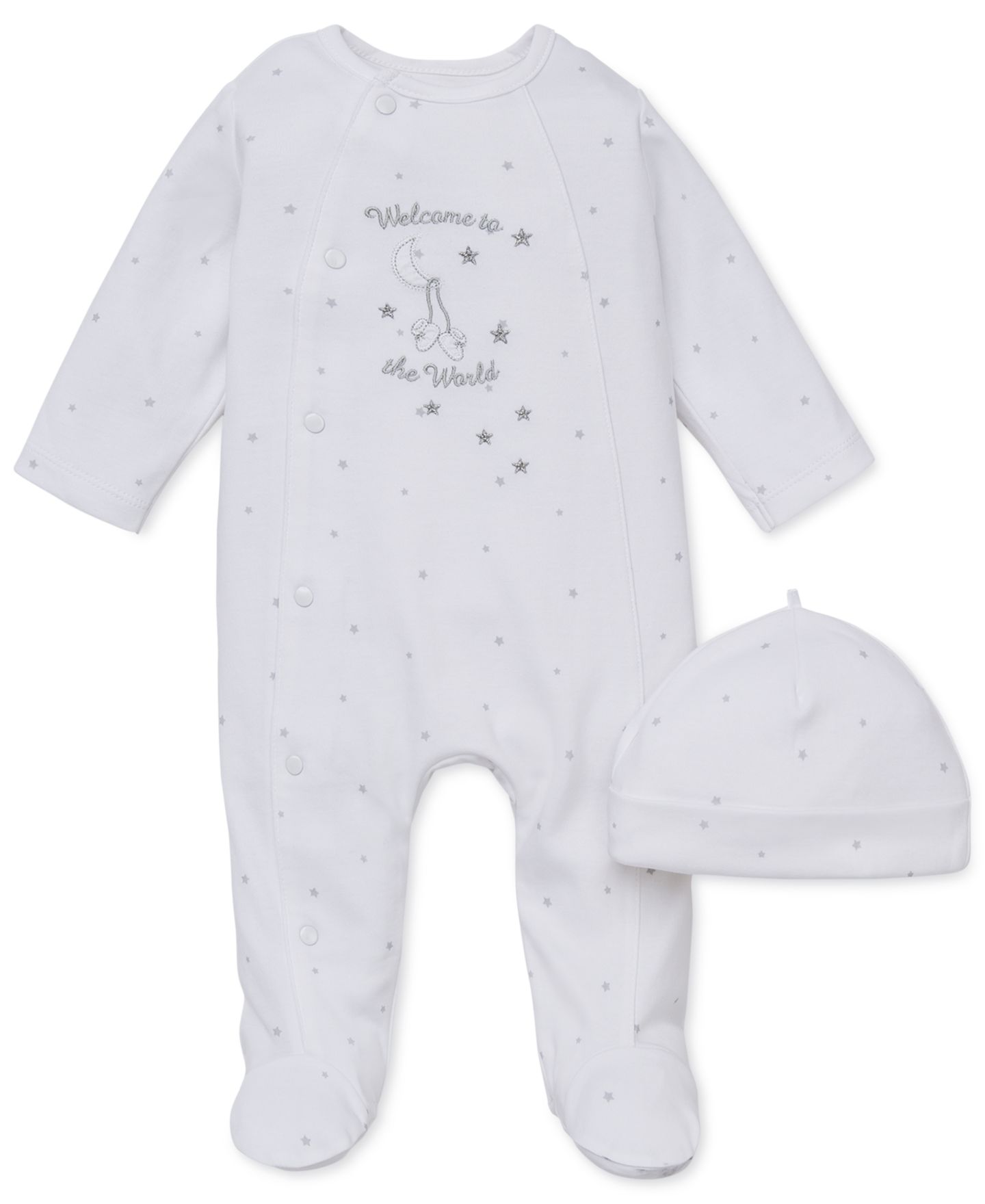 Комплекты Little Me Or Welcome To The World Footed Coverall and Hat, 2 Piece Set для малышей, цвет: Белый — фото 1
