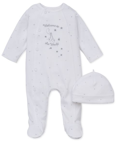 Комплекты Little Me Or Welcome To The World Footed Coverall and Hat, 2 Piece Set для малышей, цвет: Белый