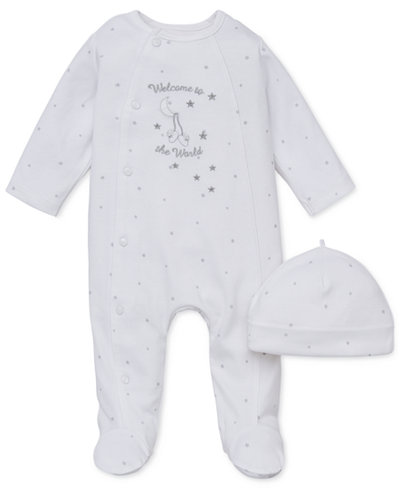 Little Me Baby Boy or Baby Girl 2-Piece Welcome to the World Footed Coverall & Hat Set