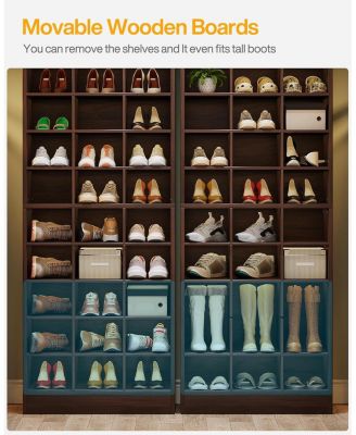 10-Tier Shoe Storage Cabinet, Gray Wooden Shoe Rack with 30 Cubbies, Freestanding Tall Entryway Shoe Organizer