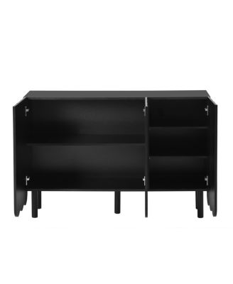 Simplie Fun Black Cream Style Minimalist Shoe Cabinet with Wave Doors