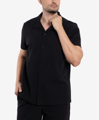 Men's Camp Collar Short Sleeve Textured Button-Up Shirt