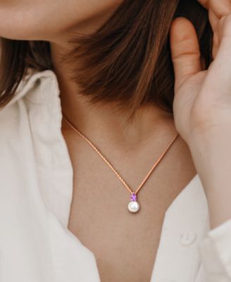 Cultured Freshwater Pearl (8-1/2mm) Birthstone 18" Pendant Necklace  in 18k Gold-plated Sterling Silver,18k Rose Gold-plated Sterling Silver or Sterling Silver