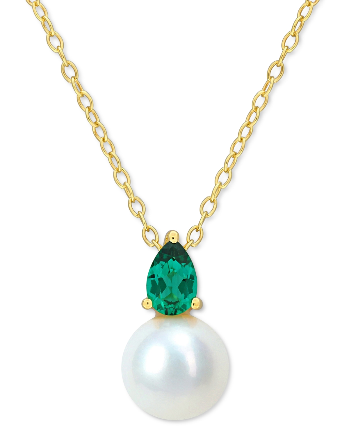 Shop Macy's Cultured Freshwater Pearl (8-1/2mm) Birthstone 18" Pendant Necklace In 18k Gold-plated Sterling Silv In May,emerald