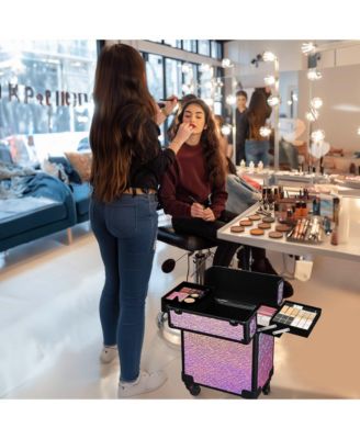 Rolling Makeup Train Case Cosmetic Trolley Organizer Mermaid Pink