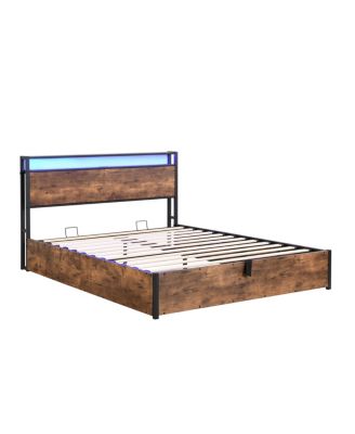 Lift-up Storage Bed Frame with Headboard and Charger