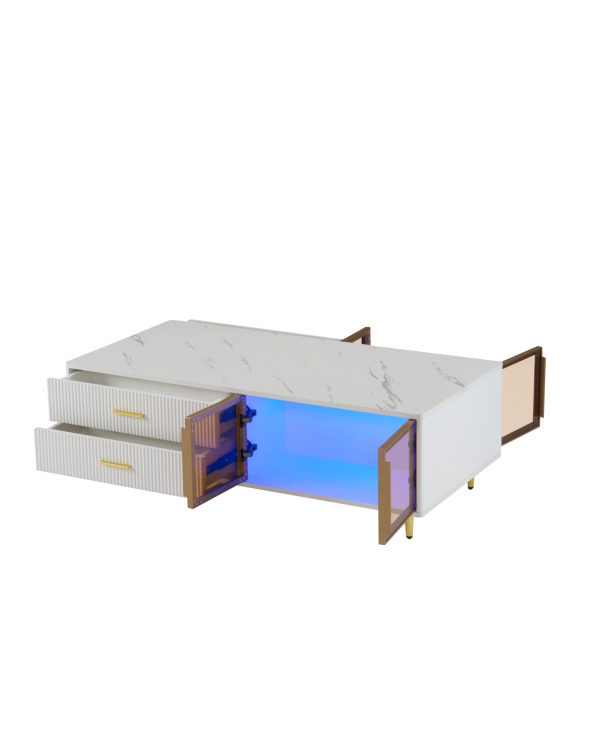 Streamdale FurnitureCoffee Table with Storage, Gold Legs, Led Lighting (47.2