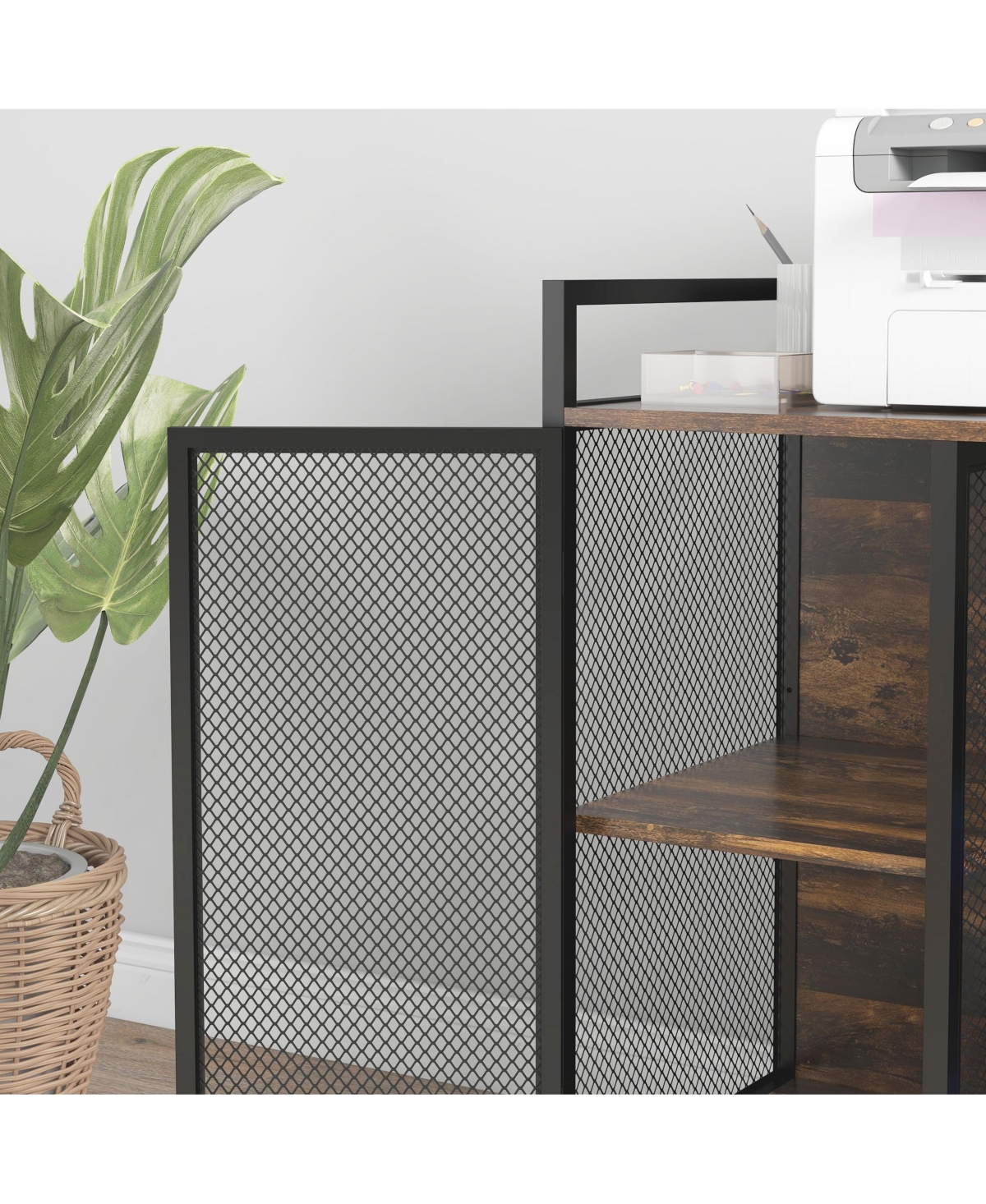 Streamdale Furniture Industrial Printer Stand with Usb Charging Ports,- Rustic brown