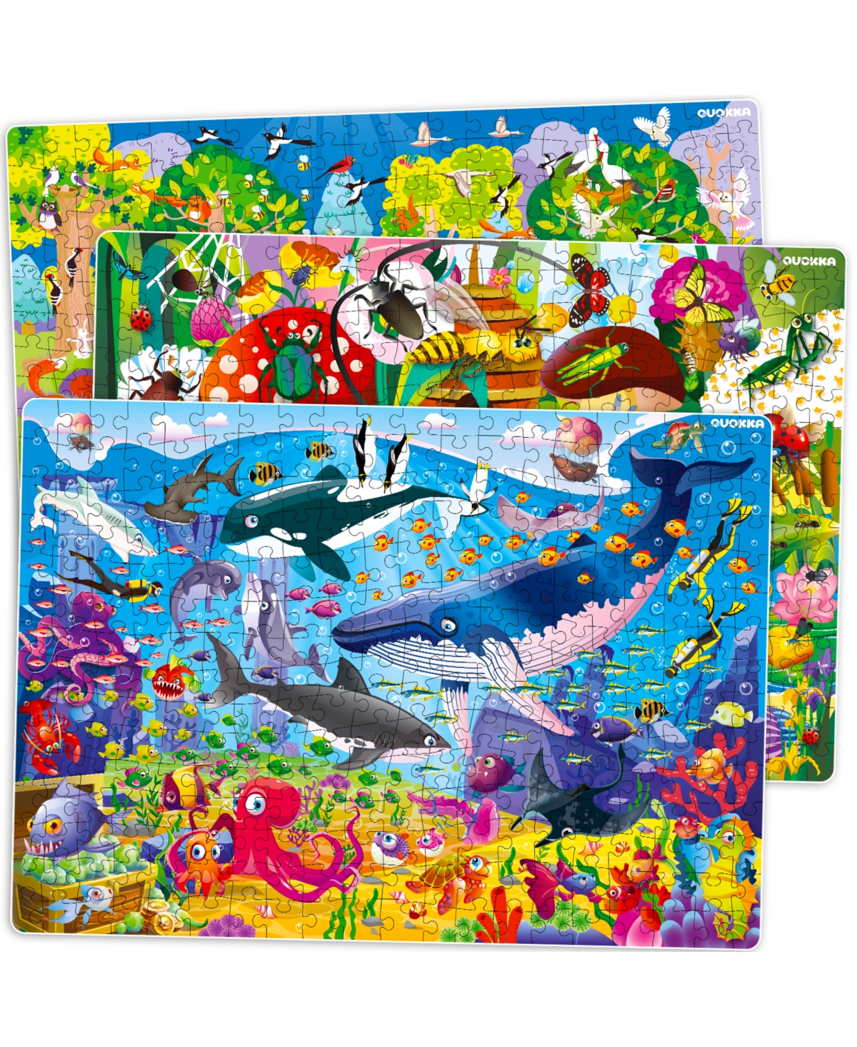 Quokka 3X Set 300-Piece Floor Jigsaw Puzzles for Kids Ages 10-12 - Unicorn - 300-pc ocean  vimel  bugs