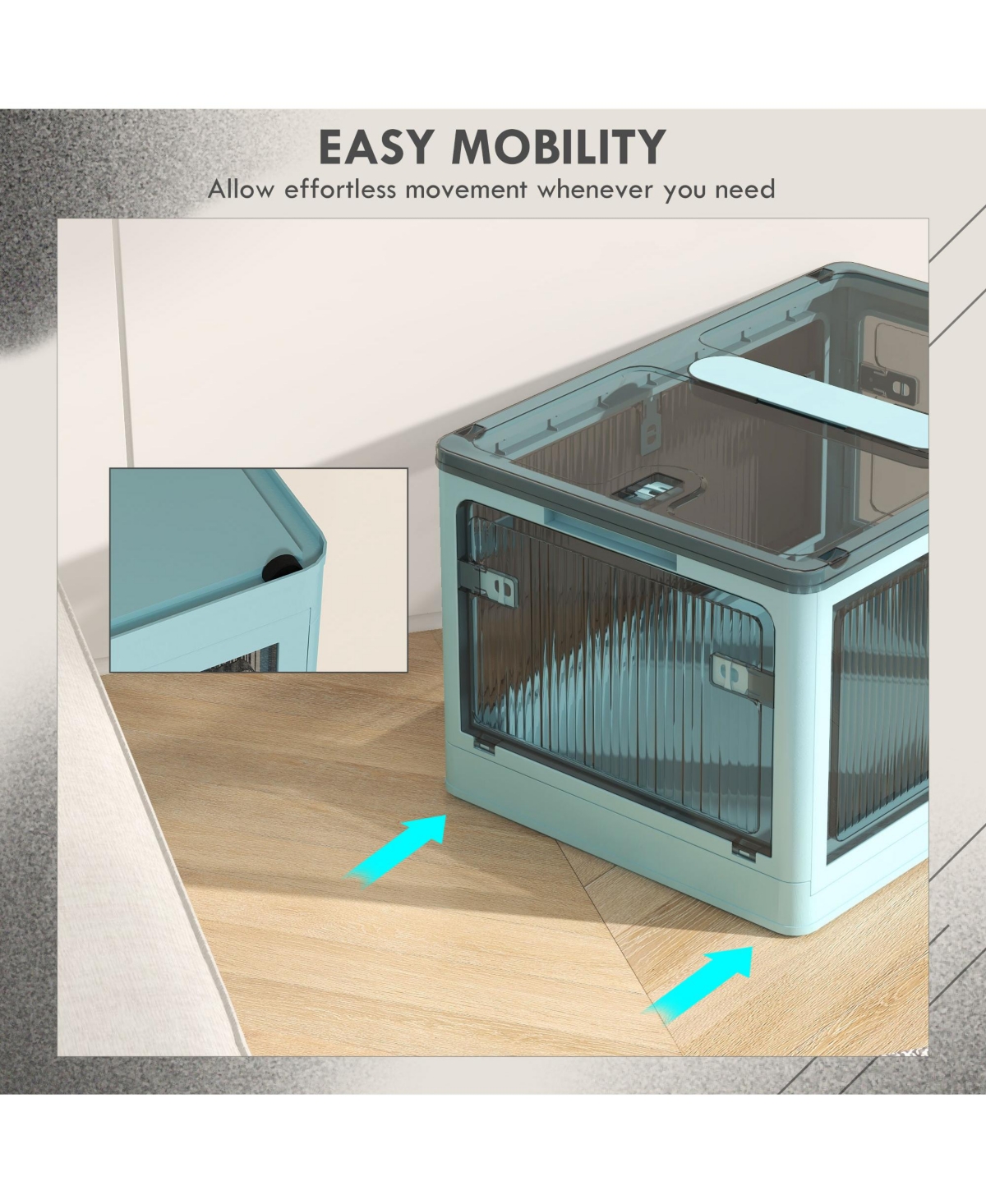 Streamdale Furniture Stackable Storage Bins with Lids, Wheels, and Collapsible,- Blue