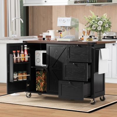 Farmhouse Storage Drop-Leaf Outlet Kitchen Island