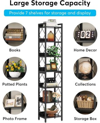 78.7" Extra Tall Narrow Bookshelf, 7-Tier Skinny Bookcase for Small Spaces, Freestanding Corner Storage Organizer for Home Office