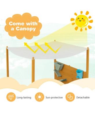 Kids Sandbox with Sand Wall w/ Removable Canopy for Kids 3-8 Years Old