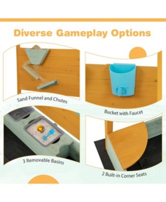 Kids Sandbox with Sand Wall w/ Removable Canopy for Kids 3-8 Years Old