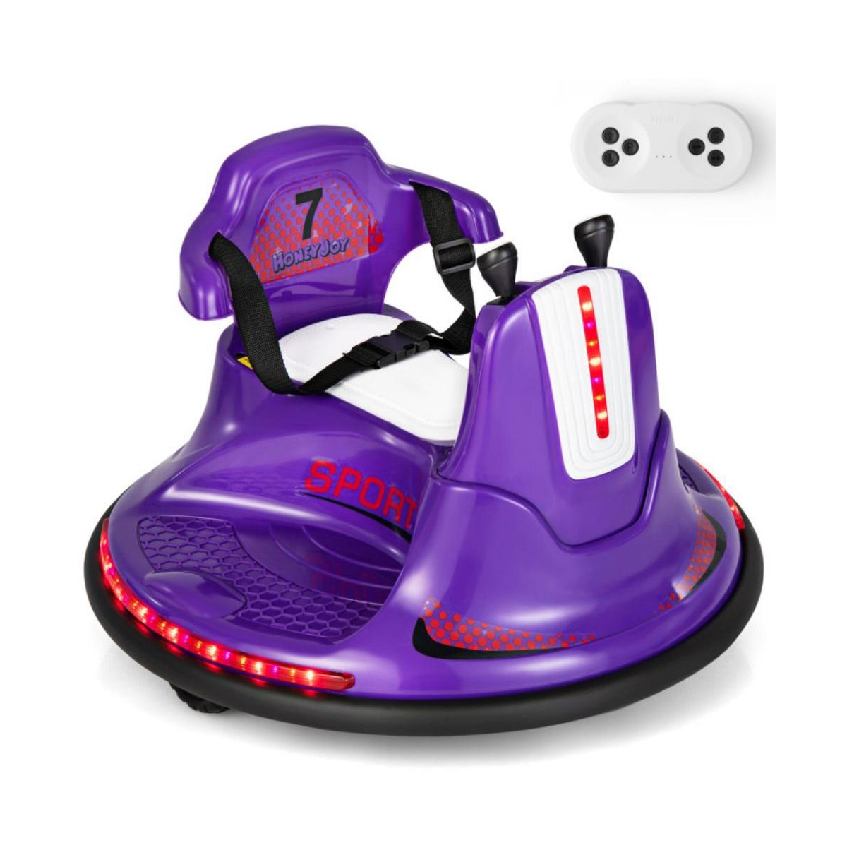 Vebreda 6V Bumper Car for Kids Toddlers Electric Ride On Car Vehicle with 360° Spin-Red - Purple